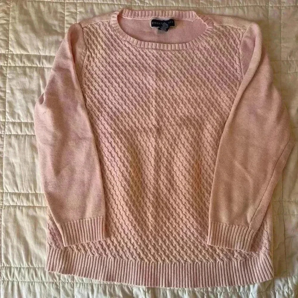 light pink lattice cable knit sweater‎ womens L cottagecore feminine